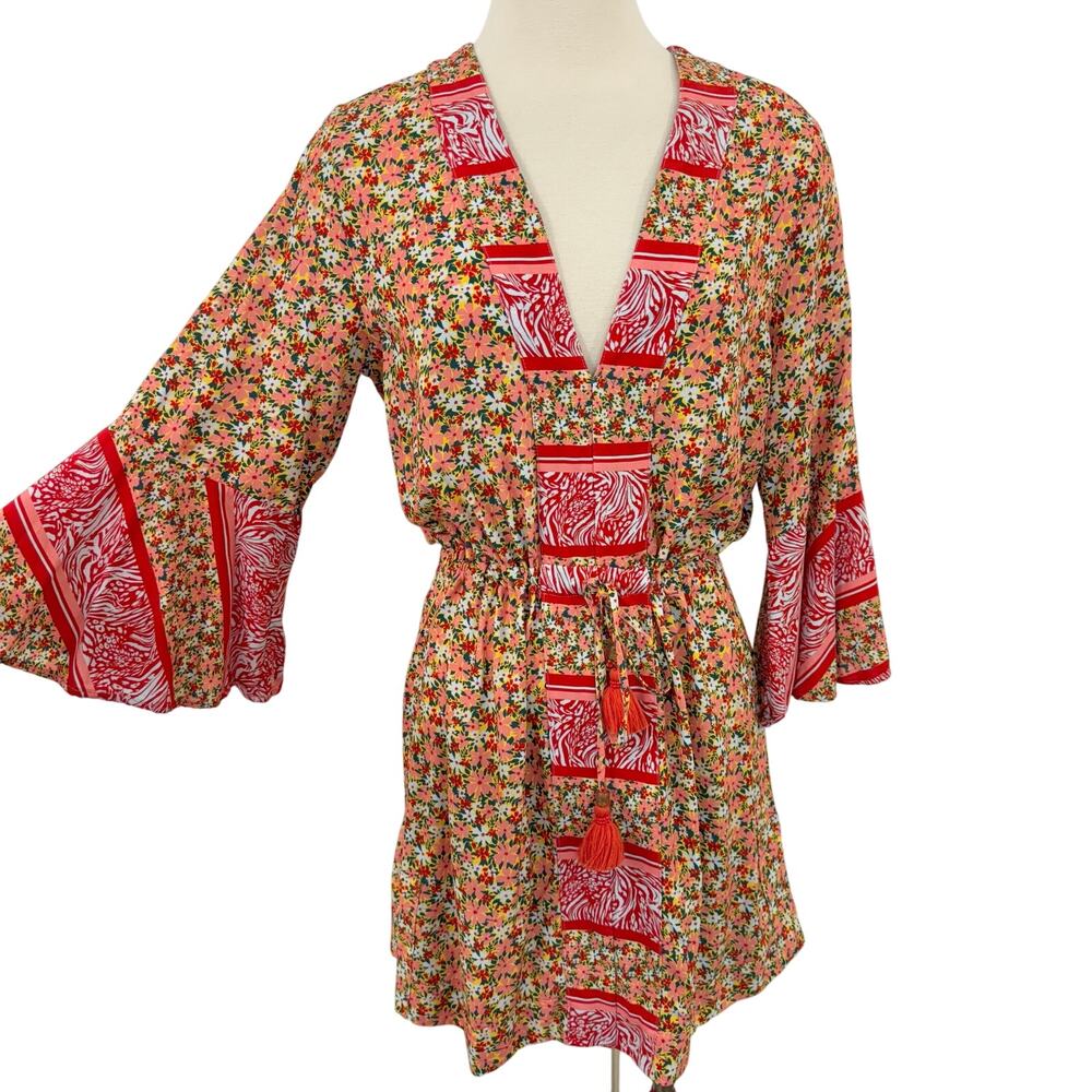 Maaji Joy Caftan Coverup Mini Dress in Cherry Blossom Floral M